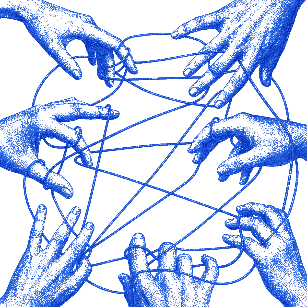 Interconnected hands representing people and agents collaborating